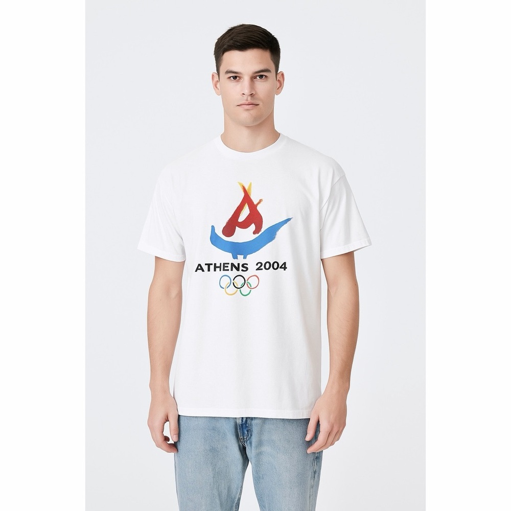 Athens 04 Olympics VTG Cotton Crewneck Short Sleeve Comfy Paper Thin Y2K T-Shirt